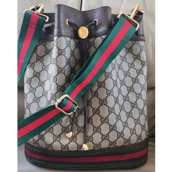 Gucci Handbags - Authentic Vintage Gucci Ophidia Web Monogram Canvas Leather Bucket Bag